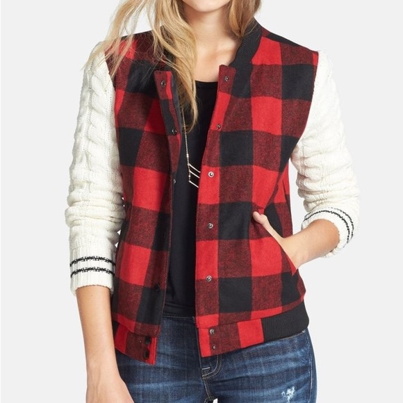 Thread & Supply | Buffalo Plaid Jacket with Cable Sweater Sleeves; Size XS - Picture 1 of 17